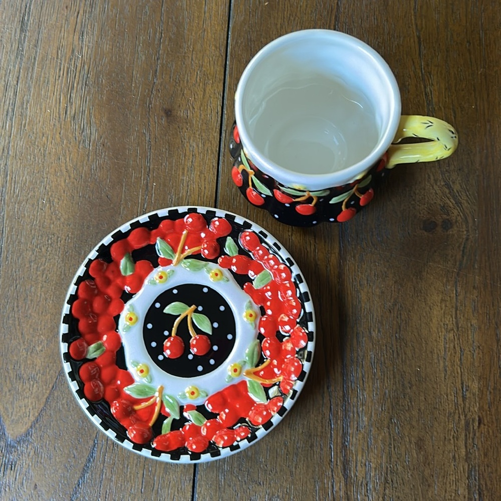 Mary Engelbreit Cheery Cherry Cup & Saucer Set - Picture 2 of 7